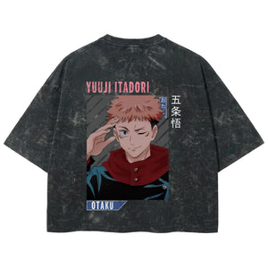 Playera streetwear premium de anime y gaming ExtraLife MX, corte boxy deluxe mineral wash heavyweight en color Acid Wash, moda urbana mexicana de culto.