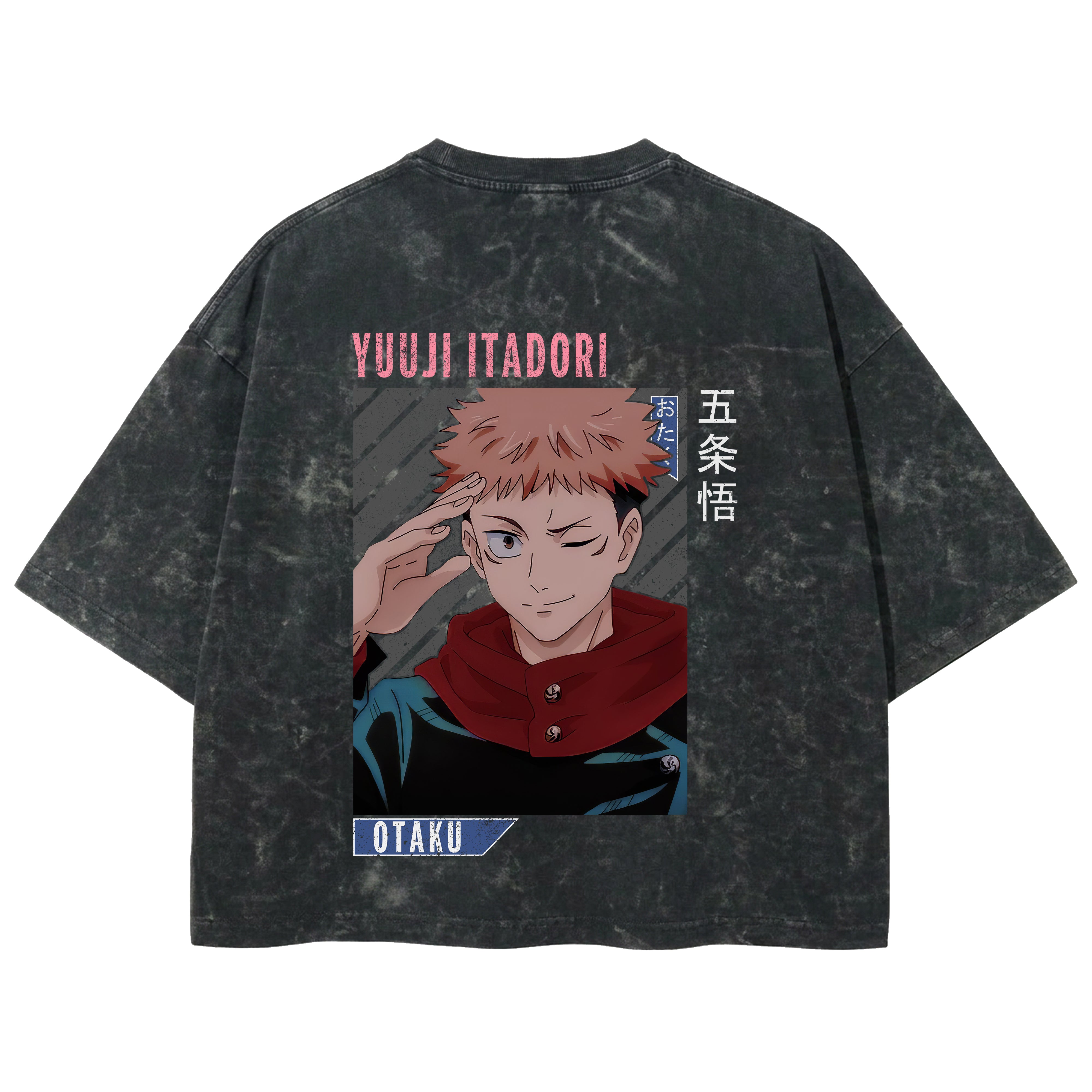 Playera streetwear premium de anime y gaming ExtraLife MX, corte boxy deluxe mineral wash heavyweight en color Acid Wash, moda urbana mexicana de culto.