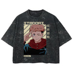 Playera streetwear premium de anime y gaming ExtraLife MX, corte boxy deluxe mineral wash heavyweight en color Acid Wash, moda urbana mexicana de culto.