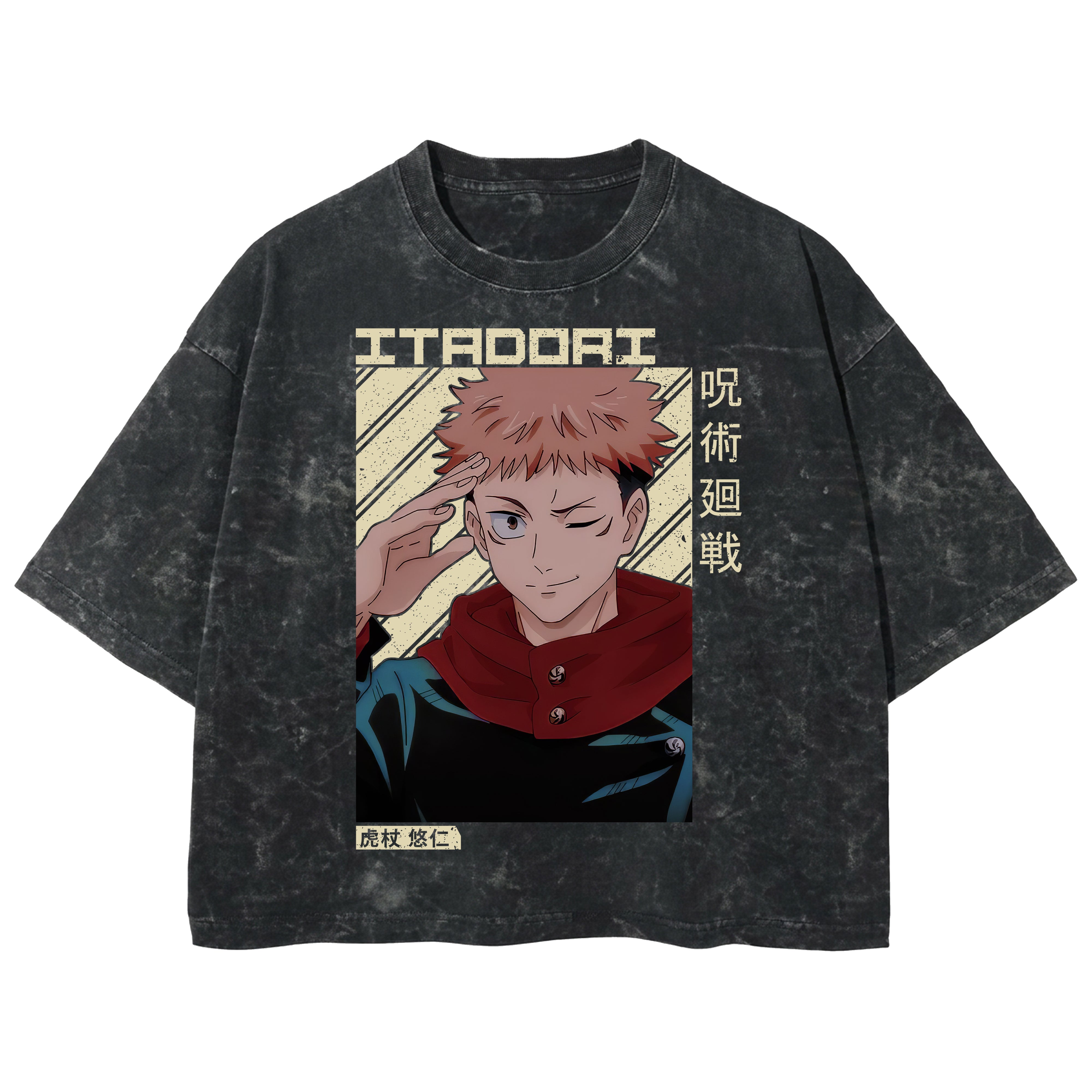 Playera streetwear premium de anime y gaming ExtraLife MX, corte boxy deluxe mineral wash heavyweight en color Acid Wash, moda urbana mexicana de culto.