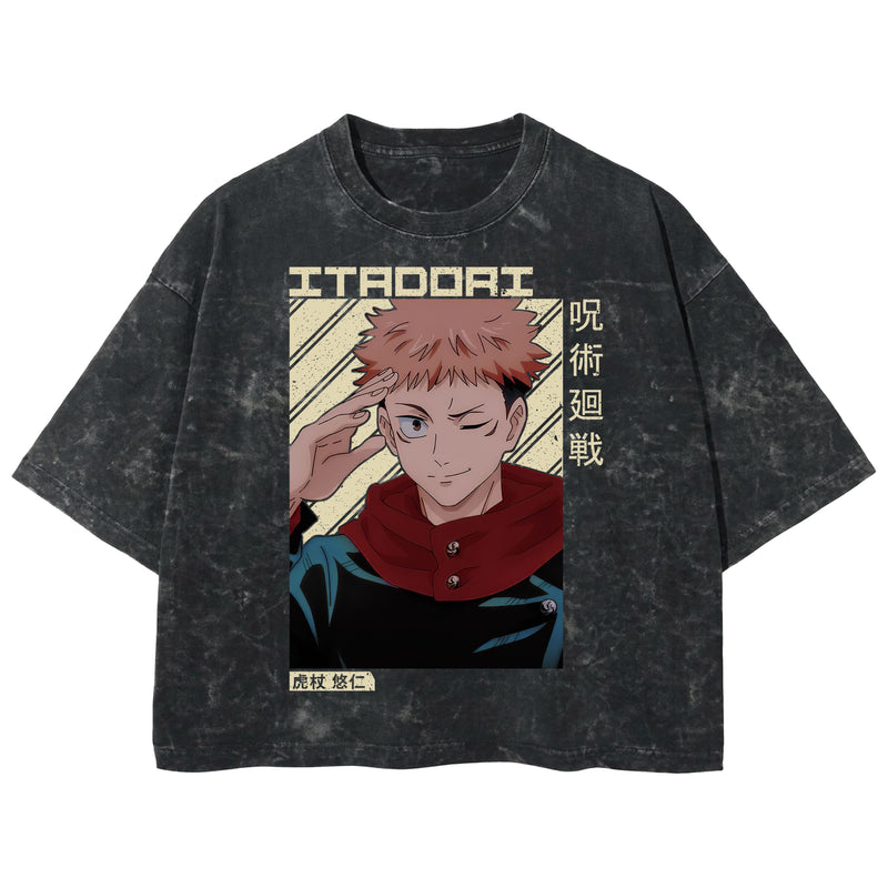 Playera streetwear premium de anime y gaming ExtraLife MX, corte boxy deluxe mineral wash heavyweight en color Acid Wash, moda urbana mexicana de culto.