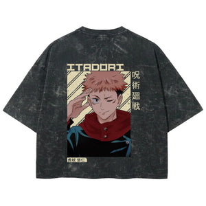 Playera streetwear premium de anime y gaming ExtraLife MX, corte boxy deluxe mineral wash heavyweight en color Acid Wash, moda urbana mexicana de culto.