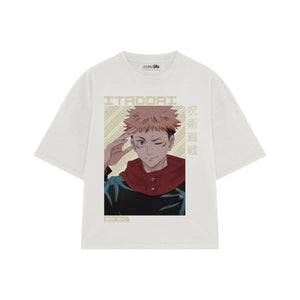 Playera streetwear premium de anime y gaming ExtraLife MX, corte boxy oversized drop shoulder heavyweight en color Deep Black y Off-White, moda urbana mexicana de culto.