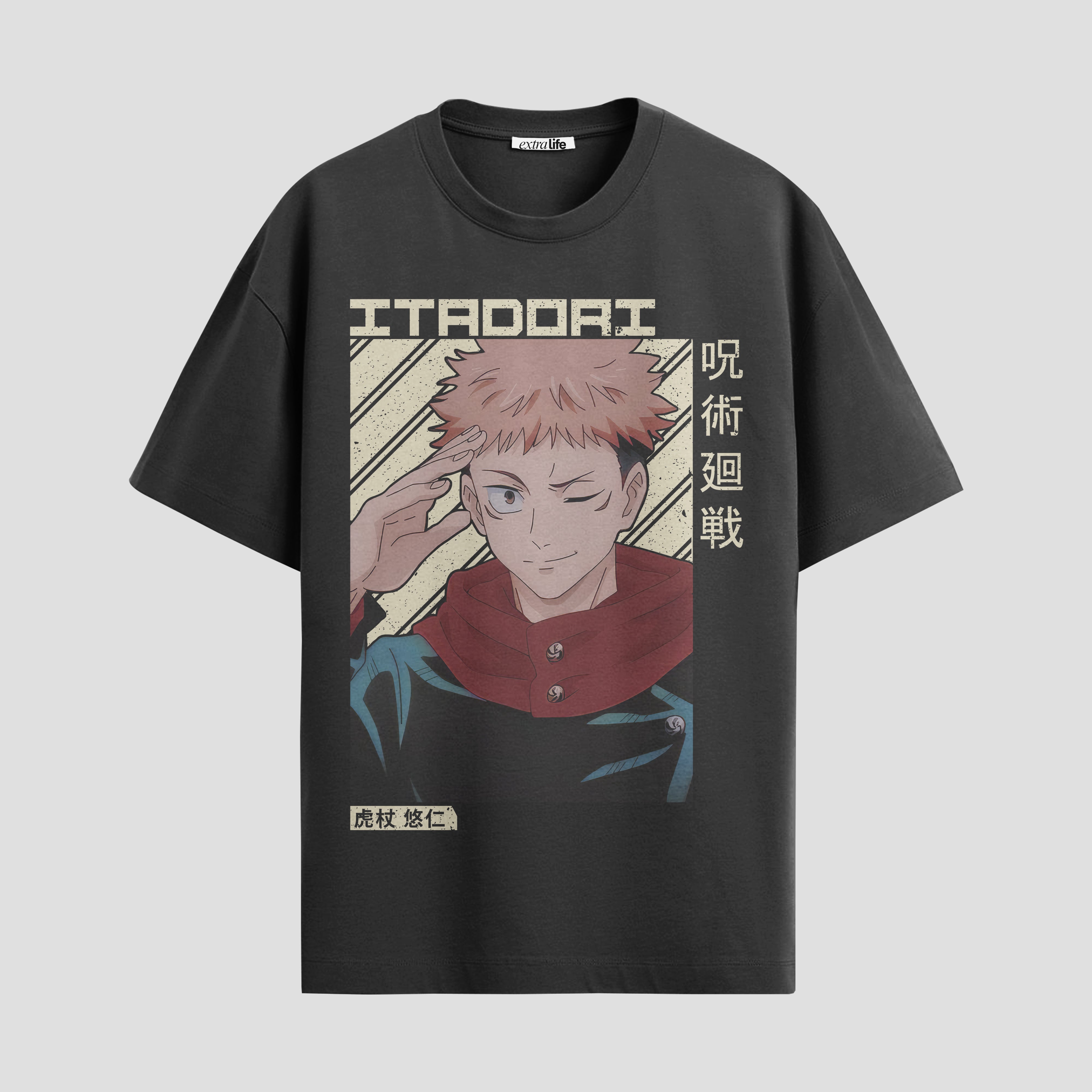 Playera urbana de anime y gaming ExtraLife MX, corte Standard Fit unisex ligero y transpirable en color Deep Black y Pure White, ropa de uso diario para gym y casual.