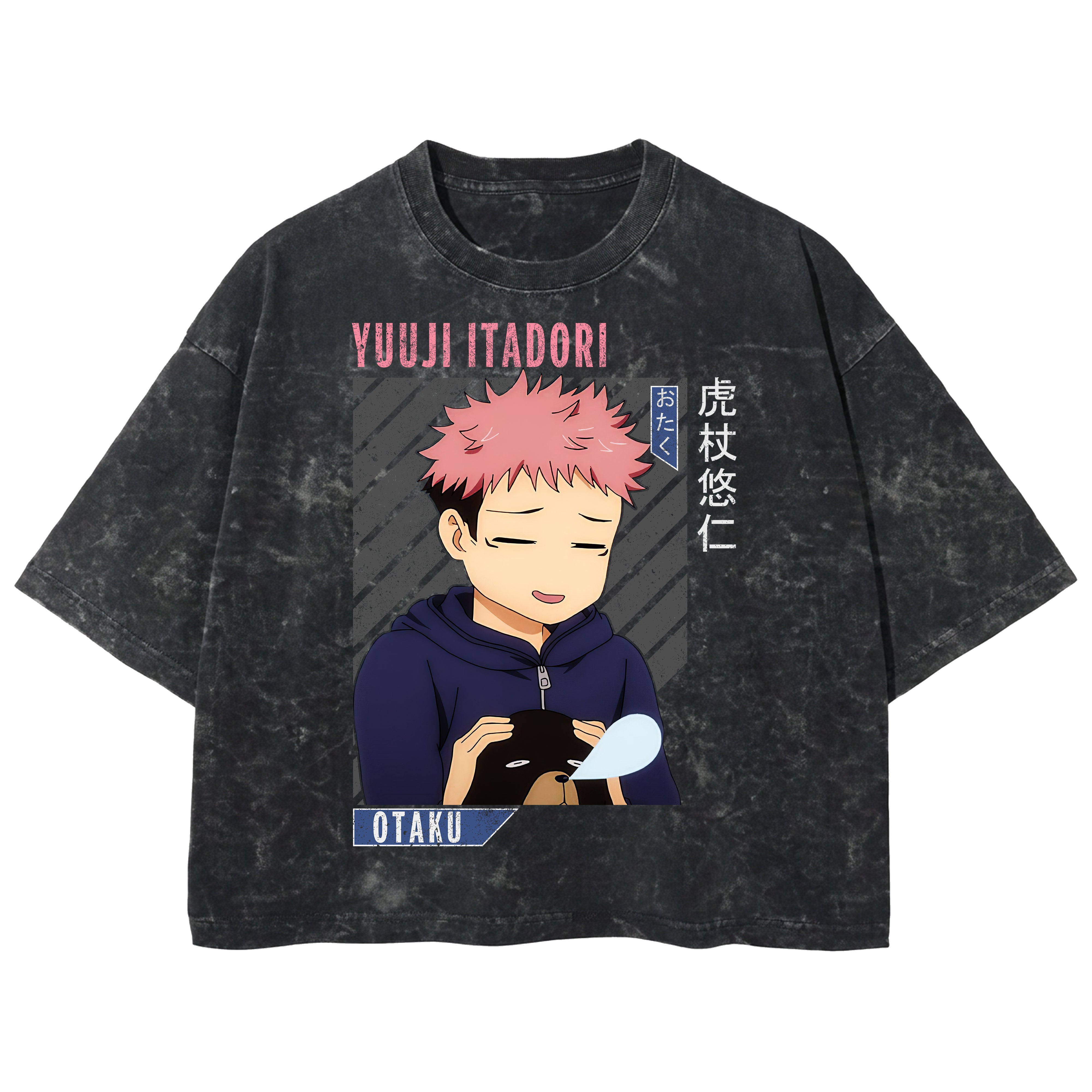 Playera streetwear premium de anime y gaming ExtraLife MX, corte boxy deluxe mineral wash heavyweight en color Acid Wash, moda urbana mexicana de culto.