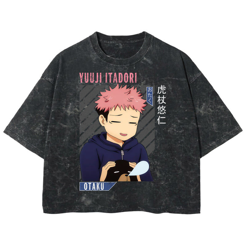 Playera streetwear premium de anime y gaming ExtraLife MX, corte boxy deluxe mineral wash heavyweight en color Acid Wash, moda urbana mexicana de culto.