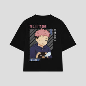 Playera streetwear premium de anime y gaming ExtraLife MX, corte boxy oversized drop shoulder heavyweight en color Deep Black y Off-White, moda urbana mexicana de culto.