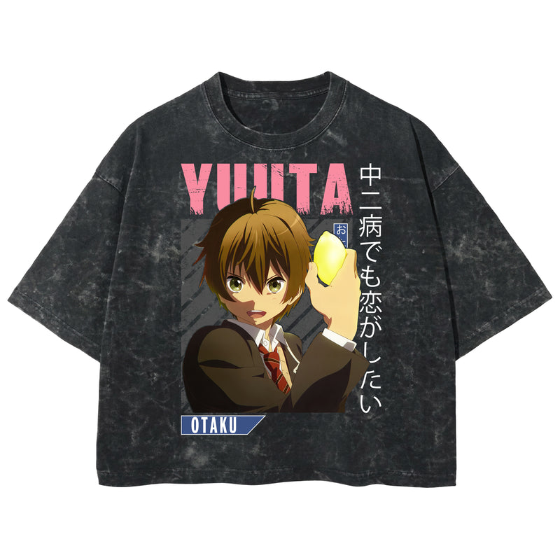 Playera streetwear premium de anime y gaming ExtraLife MX, corte boxy deluxe mineral wash heavyweight en color Acid Wash, moda urbana mexicana de culto.