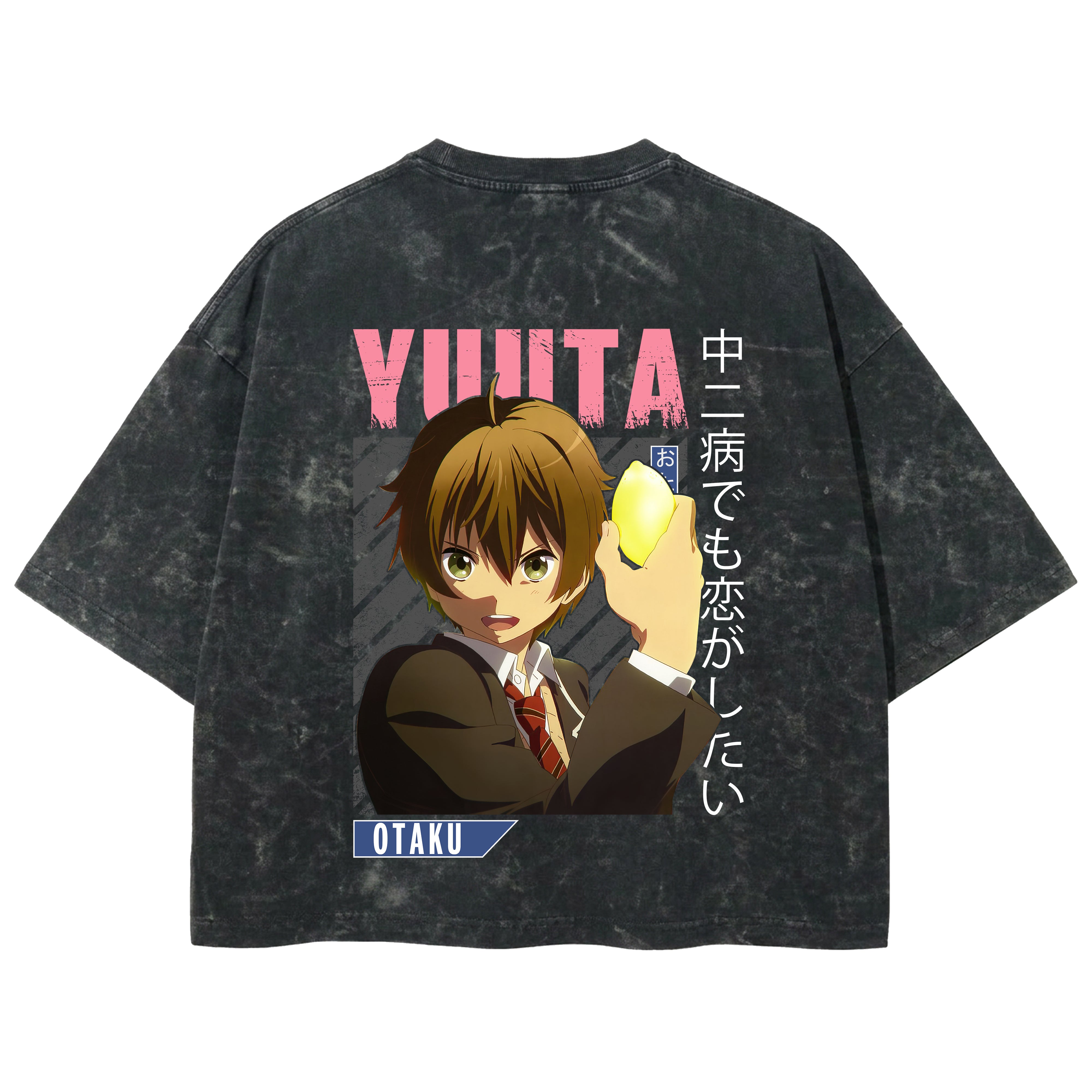 Playera streetwear premium de anime y gaming ExtraLife MX, corte boxy deluxe mineral wash heavyweight en color Acid Wash, moda urbana mexicana de culto.