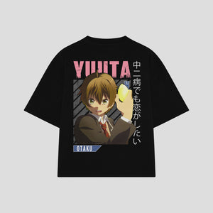 Playera streetwear premium de anime y gaming ExtraLife MX, corte boxy oversized drop shoulder heavyweight en color Deep Black y Off-White, moda urbana mexicana de culto.