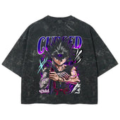 Playera streetwear premium de anime y gaming ExtraLife MX, corte boxy deluxe mineral wash heavyweight en color Acid Wash, moda urbana mexicana de culto.