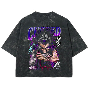 Playera streetwear premium de anime y gaming ExtraLife MX, corte boxy deluxe mineral wash heavyweight en color Acid Wash, moda urbana mexicana de culto.