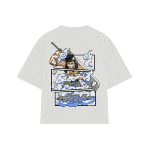 Playera streetwear premium de anime y gaming ExtraLife MX, corte boxy oversized drop shoulder heavyweight en color Deep Black y Off-White, moda urbana mexicana de culto.