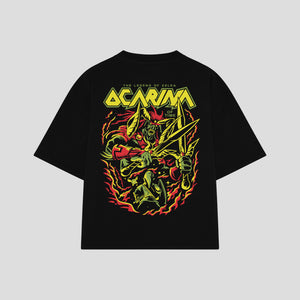 Playera streetwear premium de anime y gaming ExtraLife MX, corte boxy oversized drop shoulder heavyweight en color Deep Black y Off-White, moda urbana mexicana de culto.