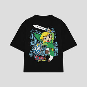 Playera streetwear premium de anime y gaming ExtraLife MX, corte boxy oversized drop shoulder heavyweight en color Deep Black y Off-White, moda urbana mexicana de culto.