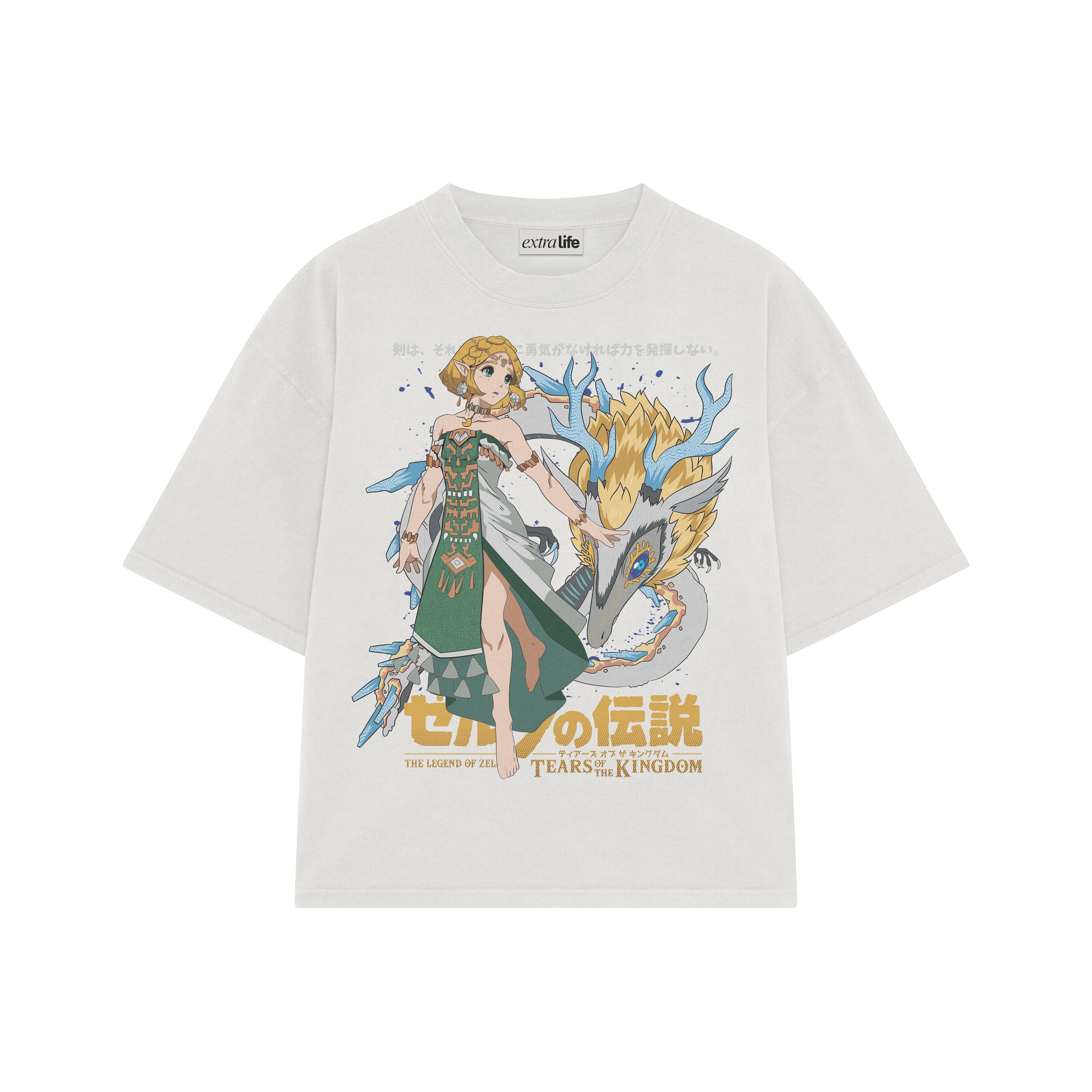 Playera streetwear premium de anime y gaming ExtraLife MX, corte boxy oversized drop shoulder heavyweight en color Deep Black y Off-White, moda urbana mexicana de culto.