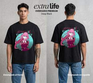 Los Pilotos del Meca | La Piloto del Klaxosaur #04561 - Playera Oversized Premium | Deep Black - Foto en modelo