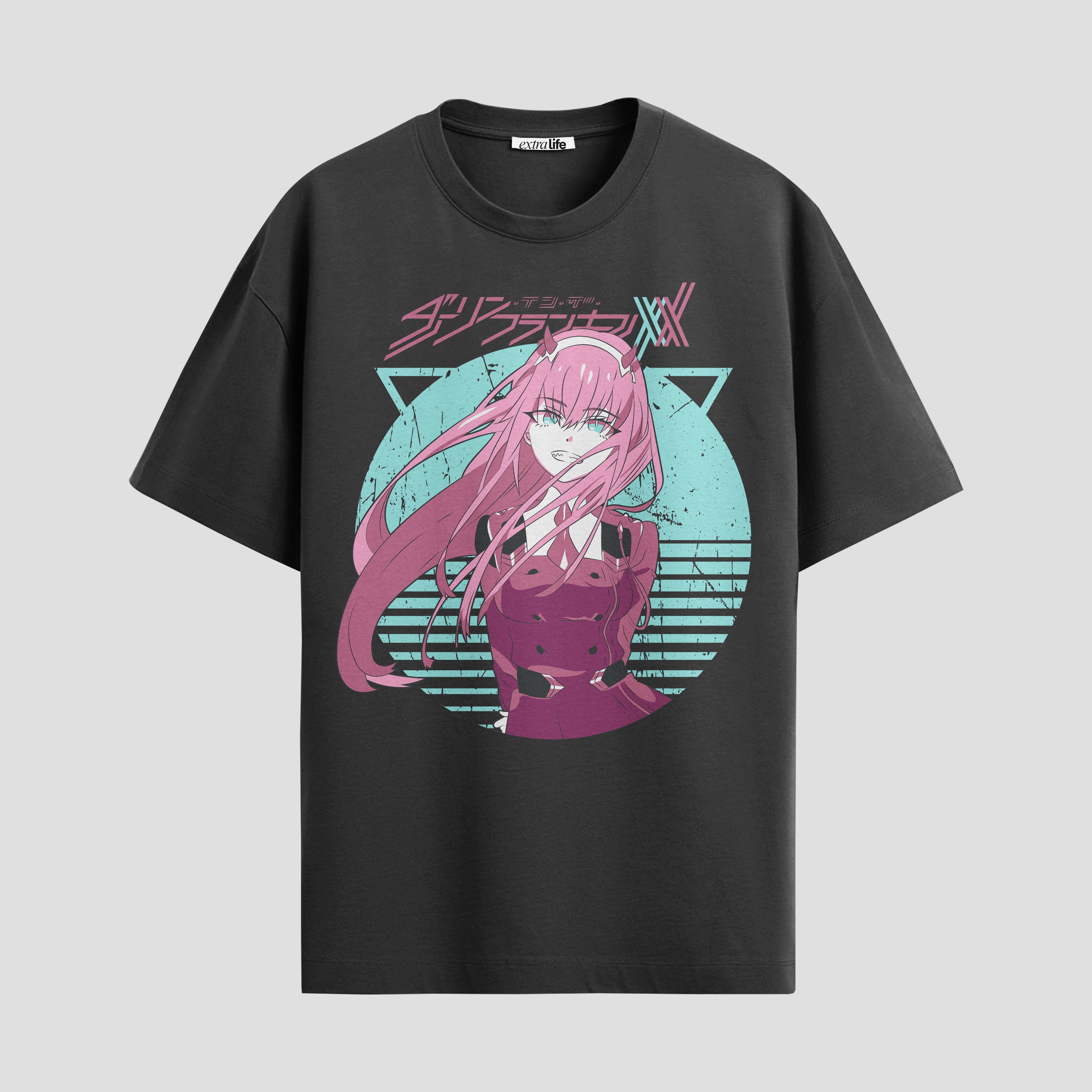 Playera urbana de anime y gaming ExtraLife MX, corte Standard Fit unisex ligero y transpirable en color Deep Black y Pure White, ropa de uso diario para gym y casual.