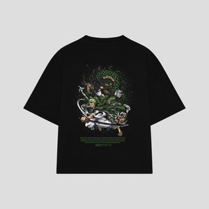 Playera streetwear premium de anime y gaming ExtraLife MX, corte boxy oversized drop shoulder heavyweight en color Deep Black y Off-White, moda urbana mexicana de culto.