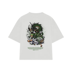 Playera streetwear premium de anime y gaming ExtraLife MX, corte boxy oversized drop shoulder heavyweight en color Deep Black y Off-White, moda urbana mexicana de culto.