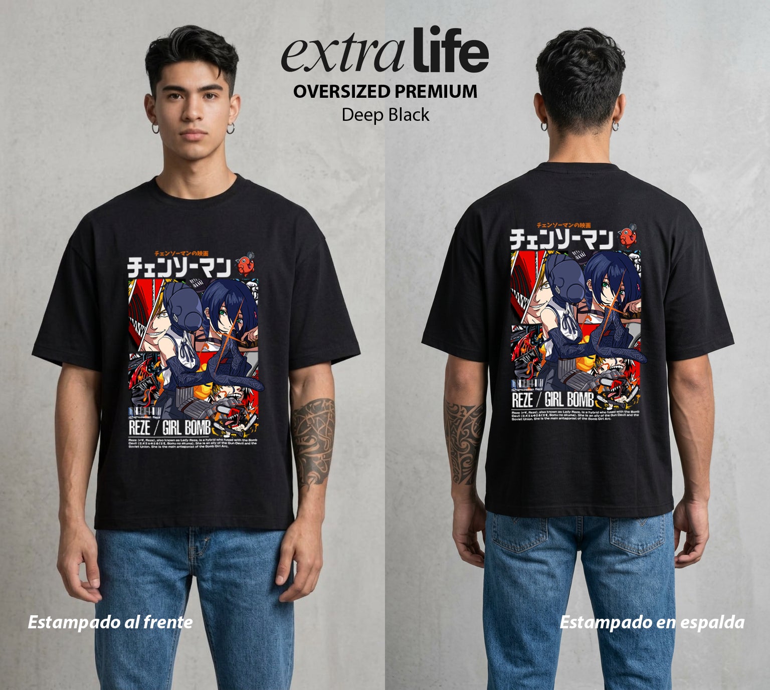 El Contrato Infernal | La Bomba Romantica #04566 - Playera Oversized Premium | Deep Black - Foto en modelo