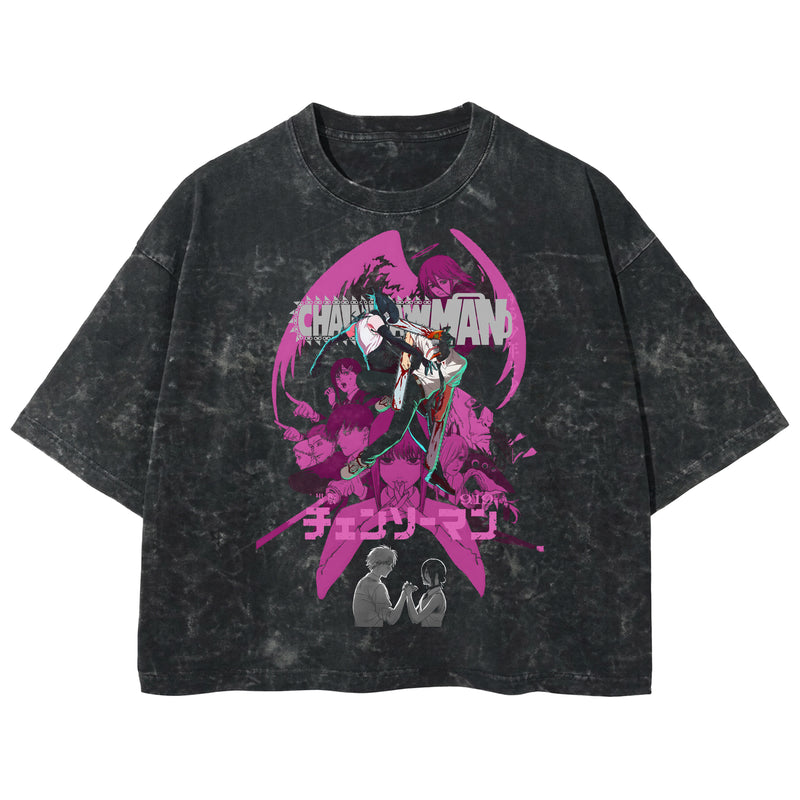 Playera streetwear premium de anime y gaming ExtraLife MX, corte boxy deluxe mineral wash heavyweight en color Acid Wash, moda urbana mexicana de culto.