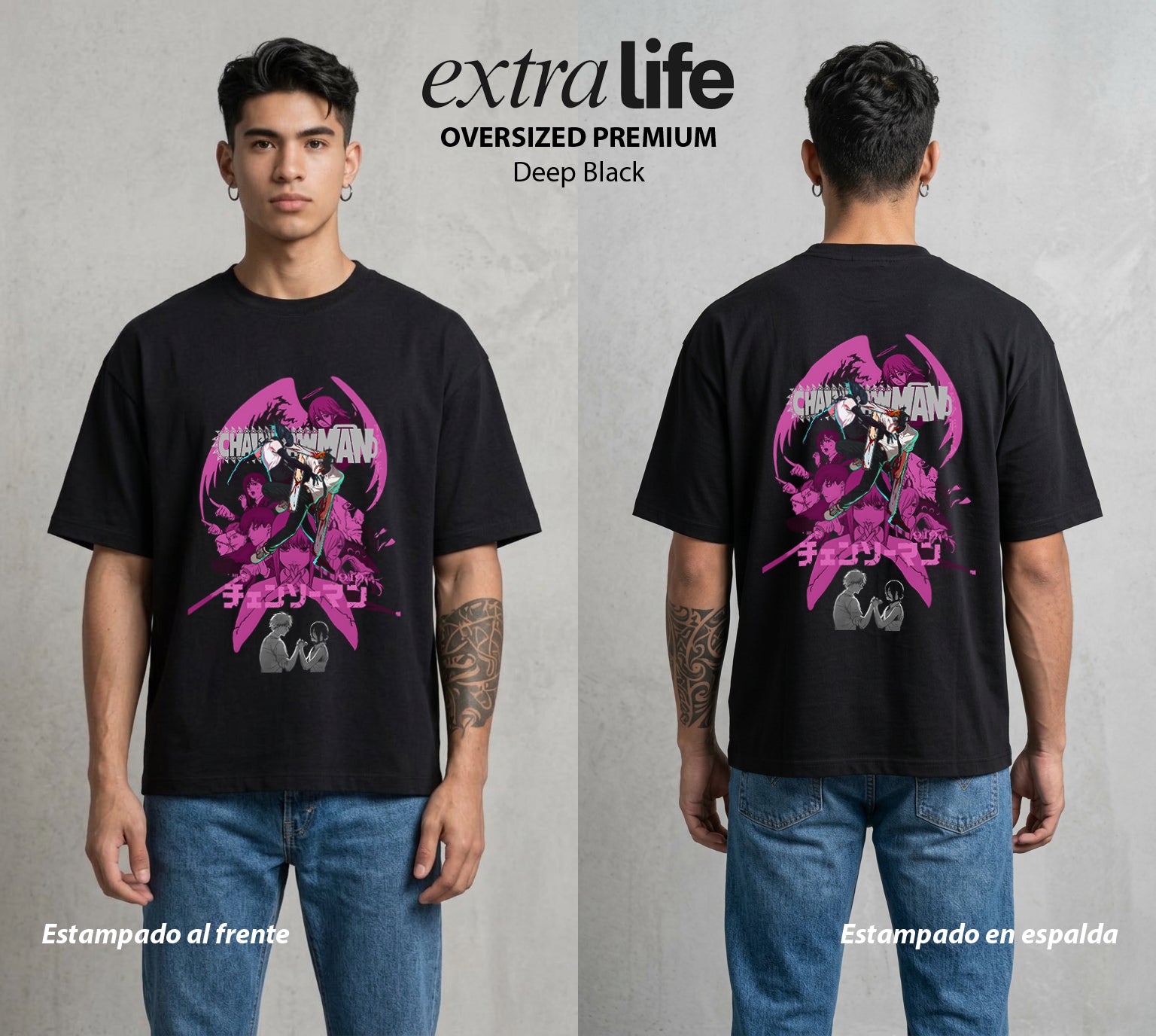 El Contrato Infernal | El Equipo del Contrato #04567 - Playera Oversized Premium | Deep Black - Foto en modelo