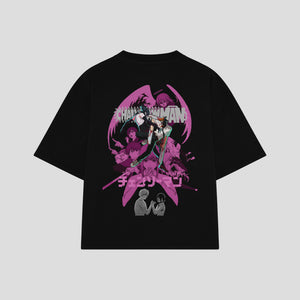 Playera streetwear premium de anime y gaming ExtraLife MX, corte boxy oversized drop shoulder heavyweight en color Deep Black y Off-White, moda urbana mexicana de culto.