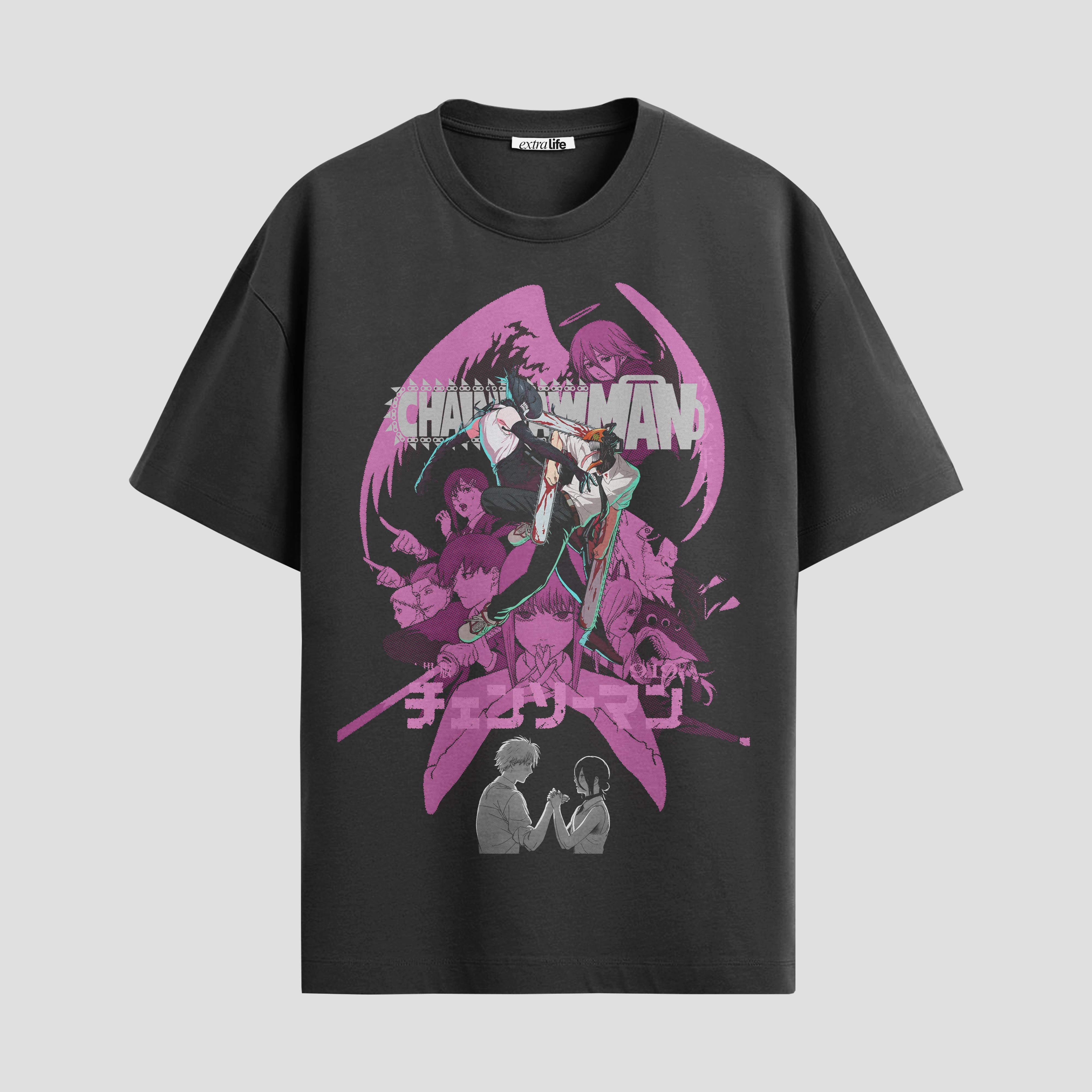 Playera urbana de anime y gaming ExtraLife MX, corte Standard Fit unisex ligero y transpirable en color Deep Black y Pure White, ropa de uso diario para gym y casual.