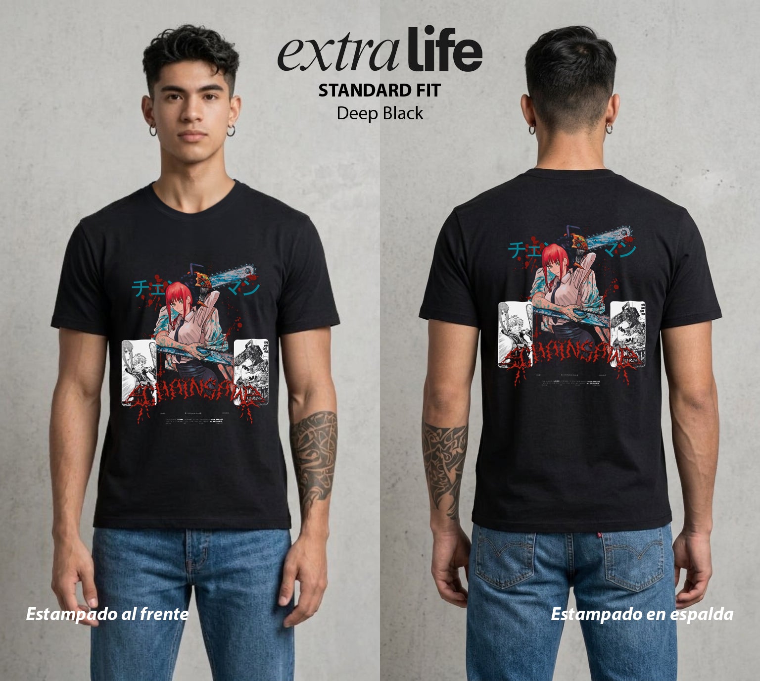 El Contrato Infernal | Sombras de la Motosierra #04569 - Playera Standard Fit | Deep Black - Foto en modelo