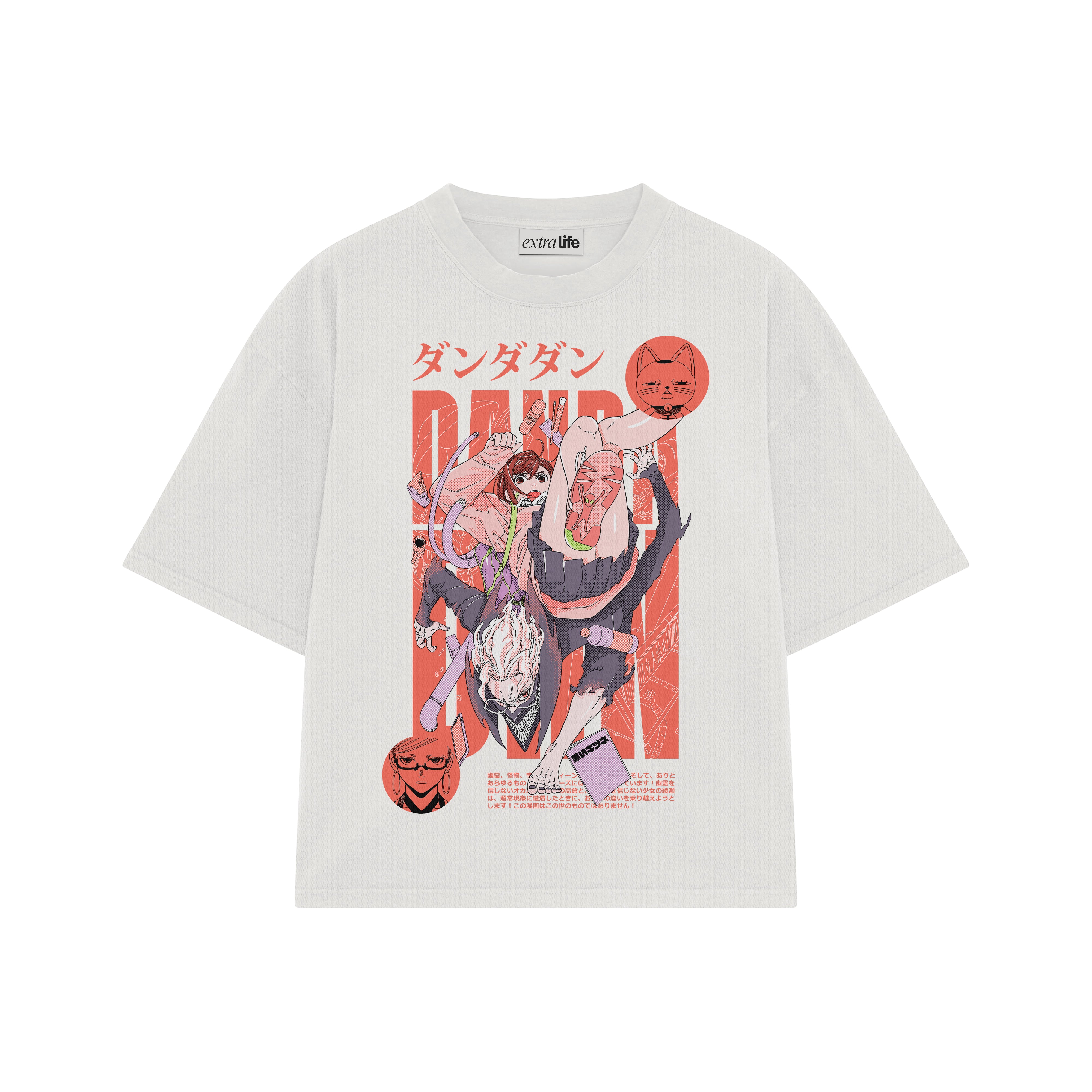 Playera streetwear premium de anime y gaming ExtraLife MX, corte boxy oversized drop shoulder heavyweight en color Deep Black y Off-White, moda urbana mexicana de culto.