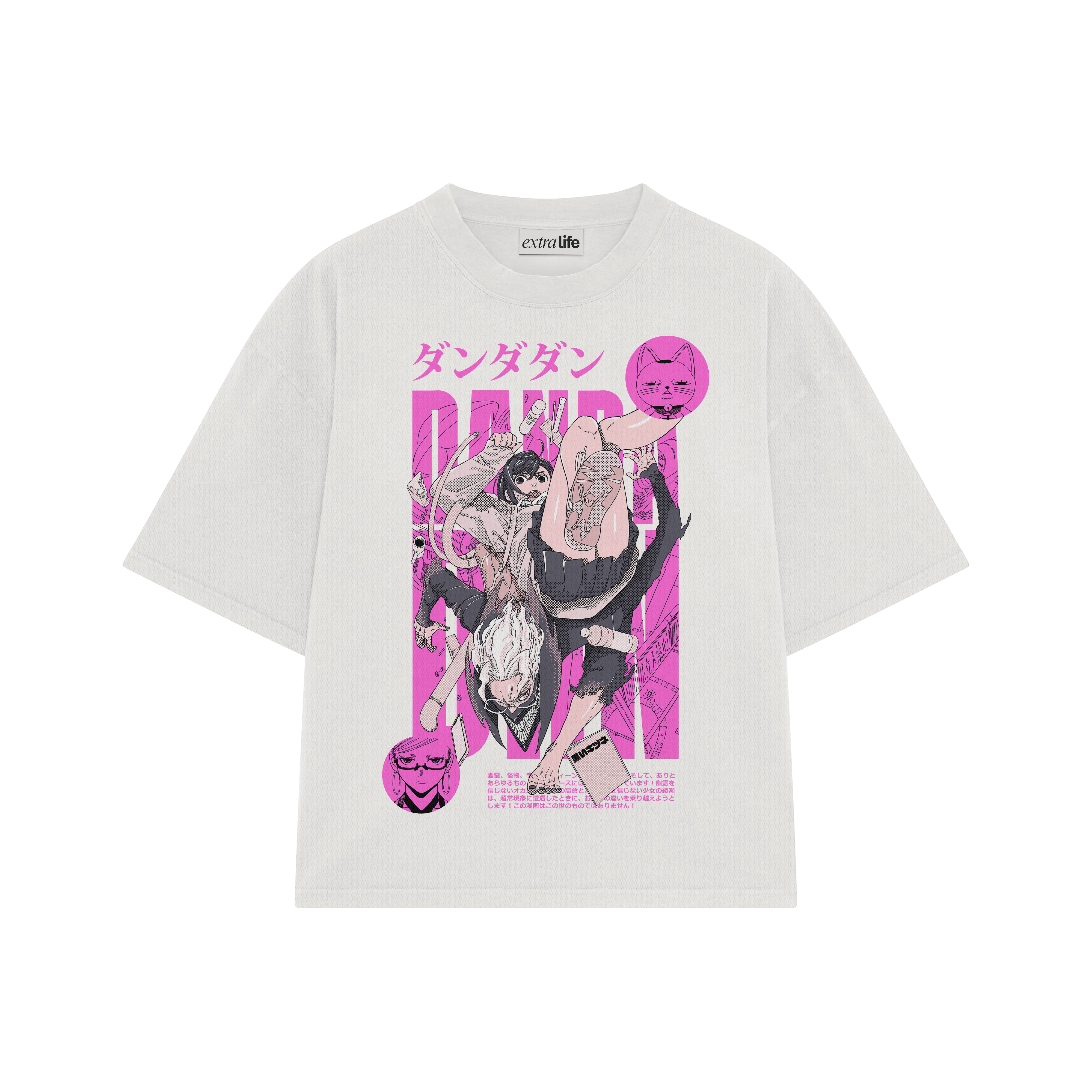 Playera streetwear premium de anime y gaming ExtraLife MX, corte boxy oversized drop shoulder heavyweight en color Deep Black y Off-White, moda urbana mexicana de culto.