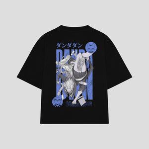 Playera streetwear premium de anime y gaming ExtraLife MX, corte boxy oversized drop shoulder heavyweight en color Deep Black y Off-White, moda urbana mexicana de culto.