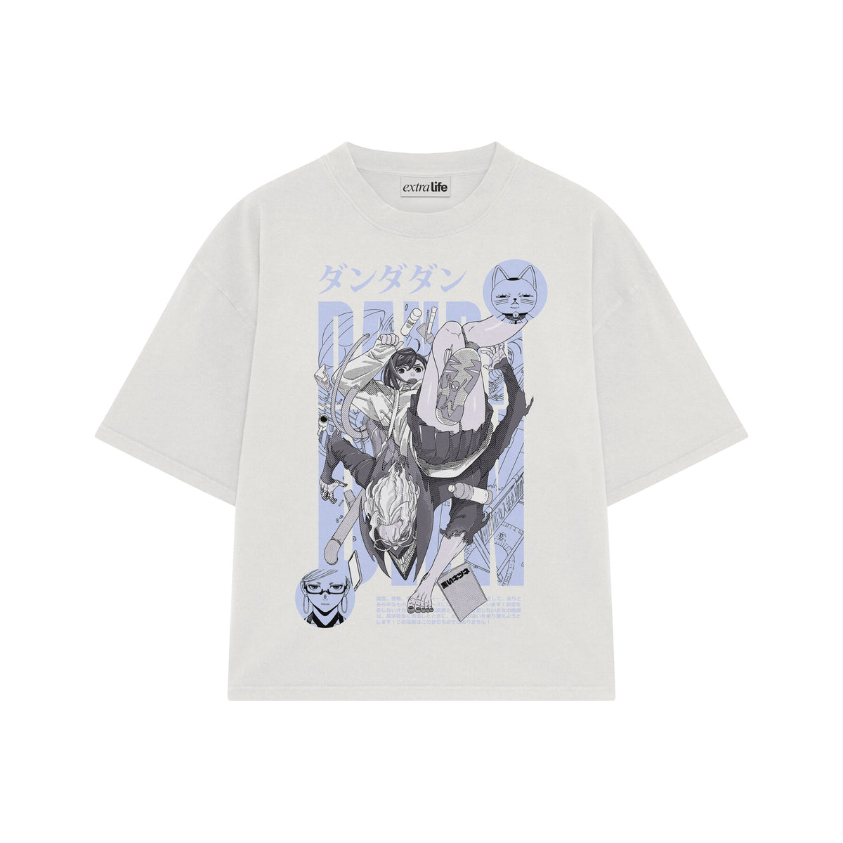 Playera streetwear premium de anime y gaming ExtraLife MX, corte oversized drop shoulder ligero y fresco en color Deep Black y Off-White, moda urbana mexicana de culto.