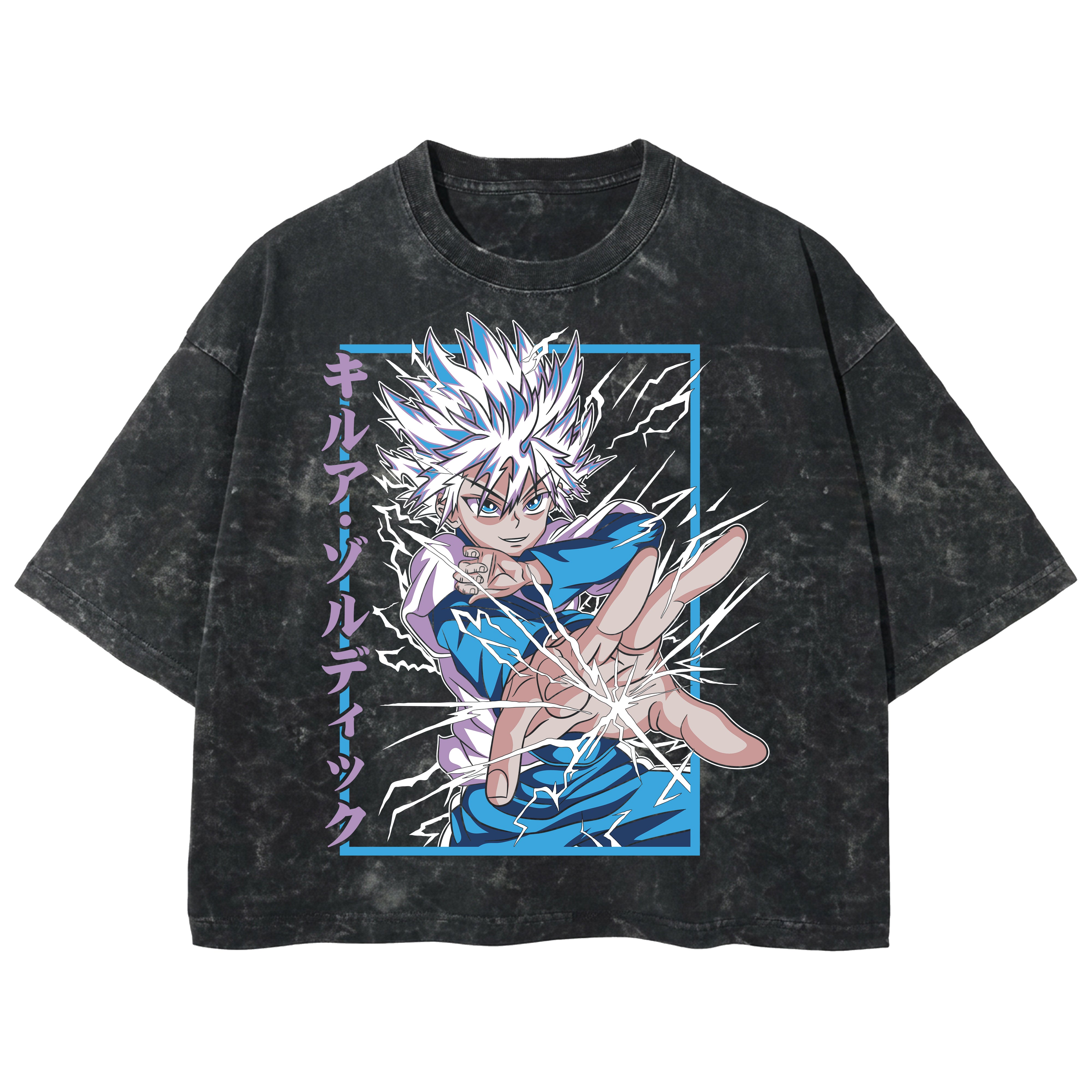 Playera streetwear premium de anime y gaming ExtraLife MX, corte boxy deluxe mineral wash heavyweight en color Acid Wash, moda urbana mexicana de culto.