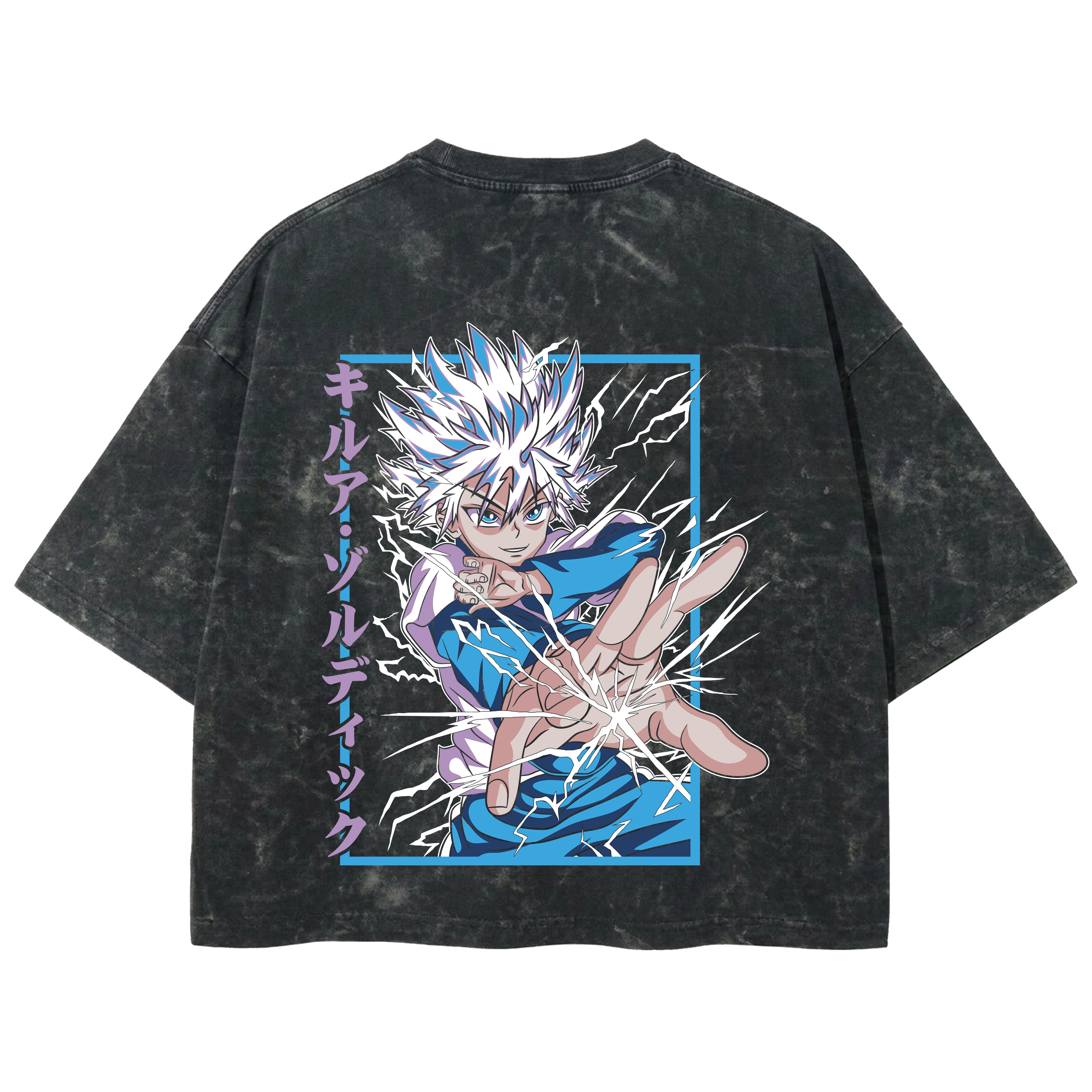 Playera streetwear premium de anime y gaming ExtraLife MX, corte boxy deluxe mineral wash heavyweight en color Acid Wash, moda urbana mexicana de culto.