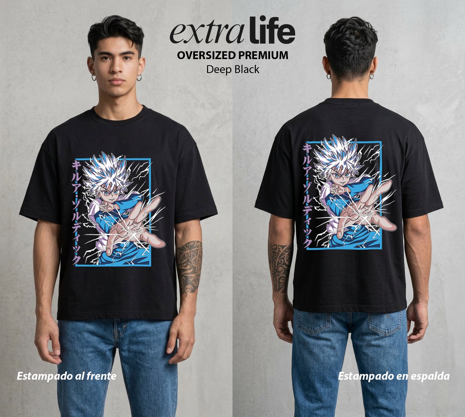 La Prueba del Cazador | Relámpago Asesino #04582 - Playera Oversized Premium | Deep Black - Foto en modelo
