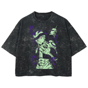 Playera streetwear premium de anime y gaming ExtraLife MX, corte boxy deluxe mineral wash heavyweight en color Acid Wash, moda urbana mexicana de culto.