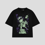 Playera streetwear premium de anime y gaming ExtraLife MX, corte boxy oversized drop shoulder heavyweight en color Deep Black y Off-White, moda urbana mexicana de culto.