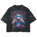 Playera streetwear premium de anime y gaming ExtraLife MX, corte boxy deluxe mineral wash heavyweight en color Acid Wash, moda urbana mexicana de culto.