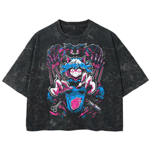 Playera streetwear premium de anime y gaming ExtraLife MX, corte boxy deluxe mineral wash heavyweight en color Acid Wash, moda urbana mexicana de culto.