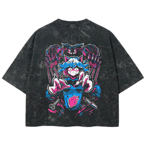 Playera streetwear premium de anime y gaming ExtraLife MX, corte boxy deluxe mineral wash heavyweight en color Acid Wash, moda urbana mexicana de culto.