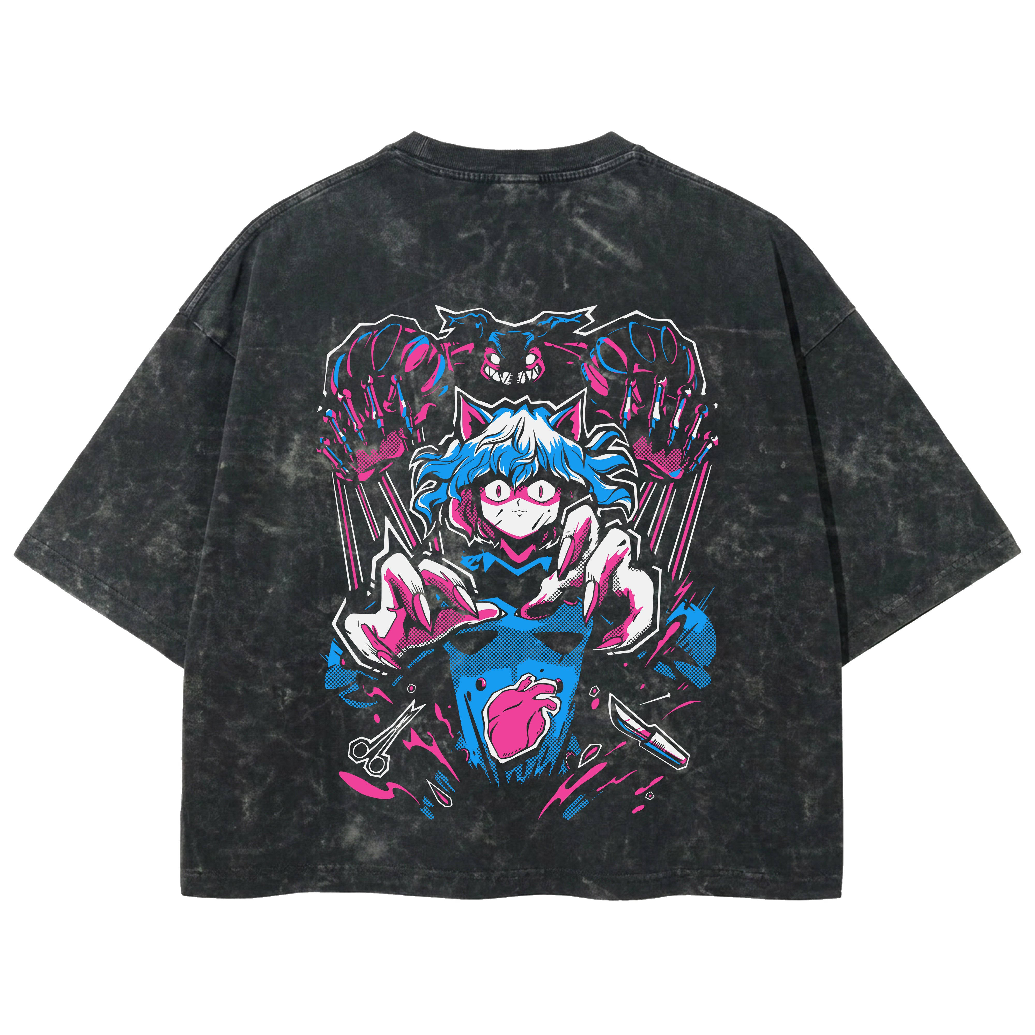Playera streetwear premium de anime y gaming ExtraLife MX, corte boxy deluxe mineral wash heavyweight en color Acid Wash, moda urbana mexicana de culto.