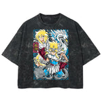 Playera streetwear premium de anime y gaming ExtraLife MX, corte boxy deluxe mineral wash heavyweight en color Acid Wash, moda urbana mexicana de culto.