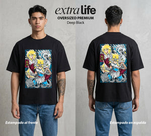Los Caballeros del Cosmos | Armadura del Cisne #04588 - Playera Oversized Premium | Deep Black - Foto en modelo
