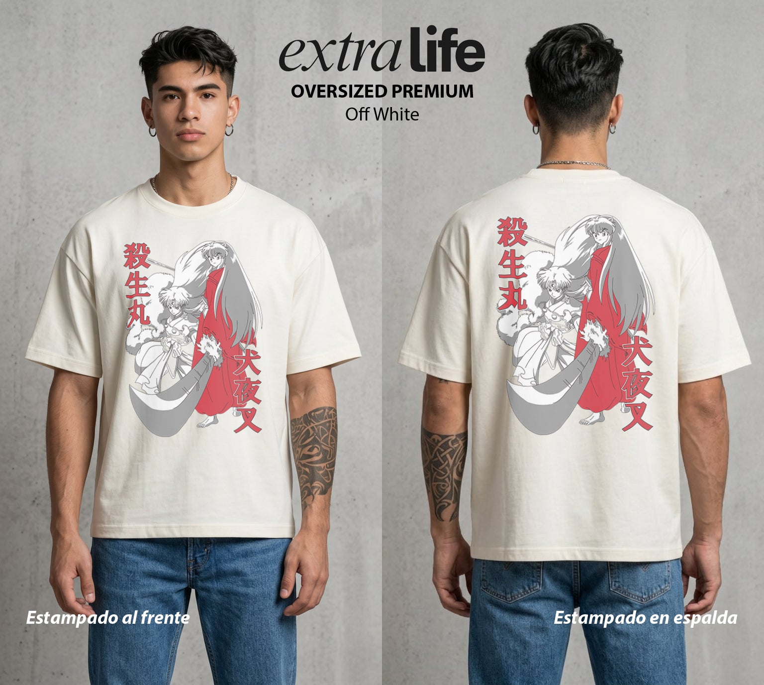 El Fragmento del Tiempo | Colmillo de Media Luna #04589 - Playera Oversized Premium | Off White - Foto en modelo