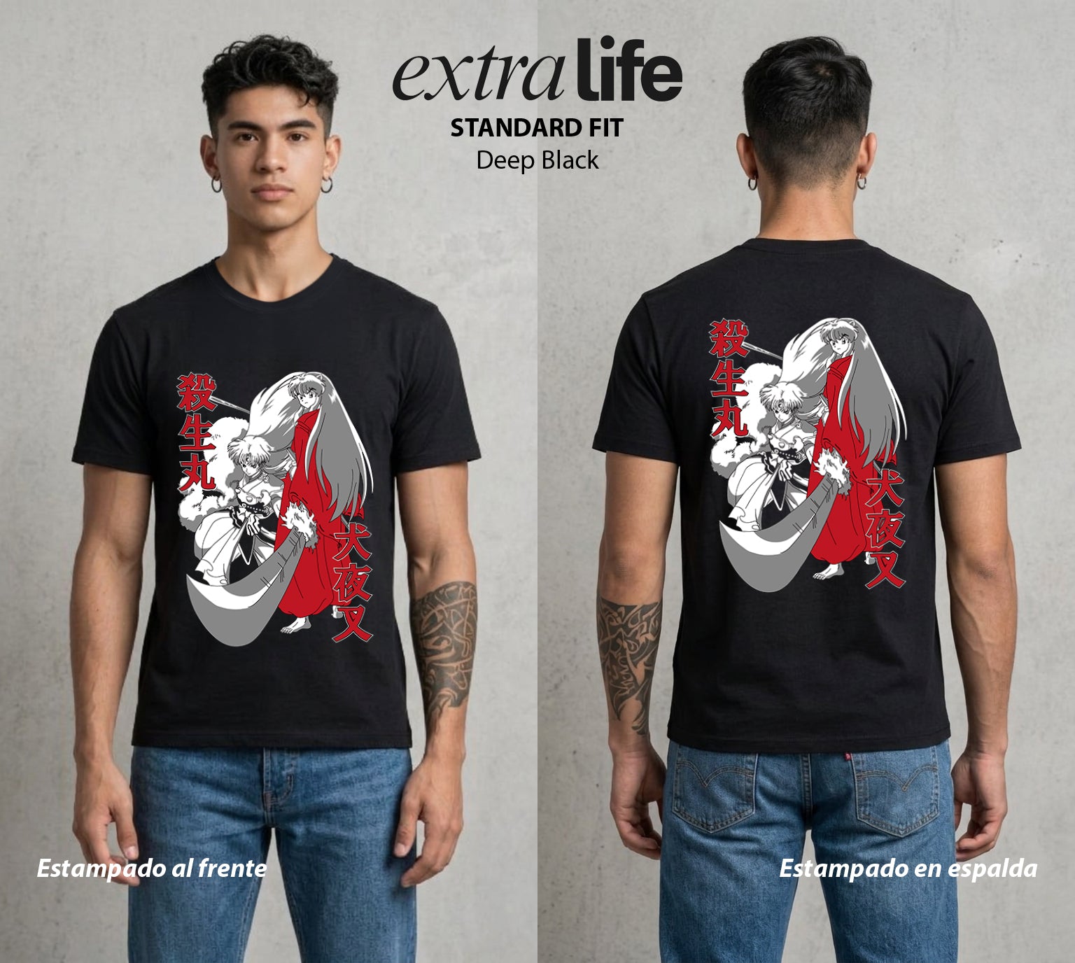 El Fragmento del Tiempo | Colmillo de Media Luna #04589 - Playera Standard Fit | Deep Black - Foto en modelo
