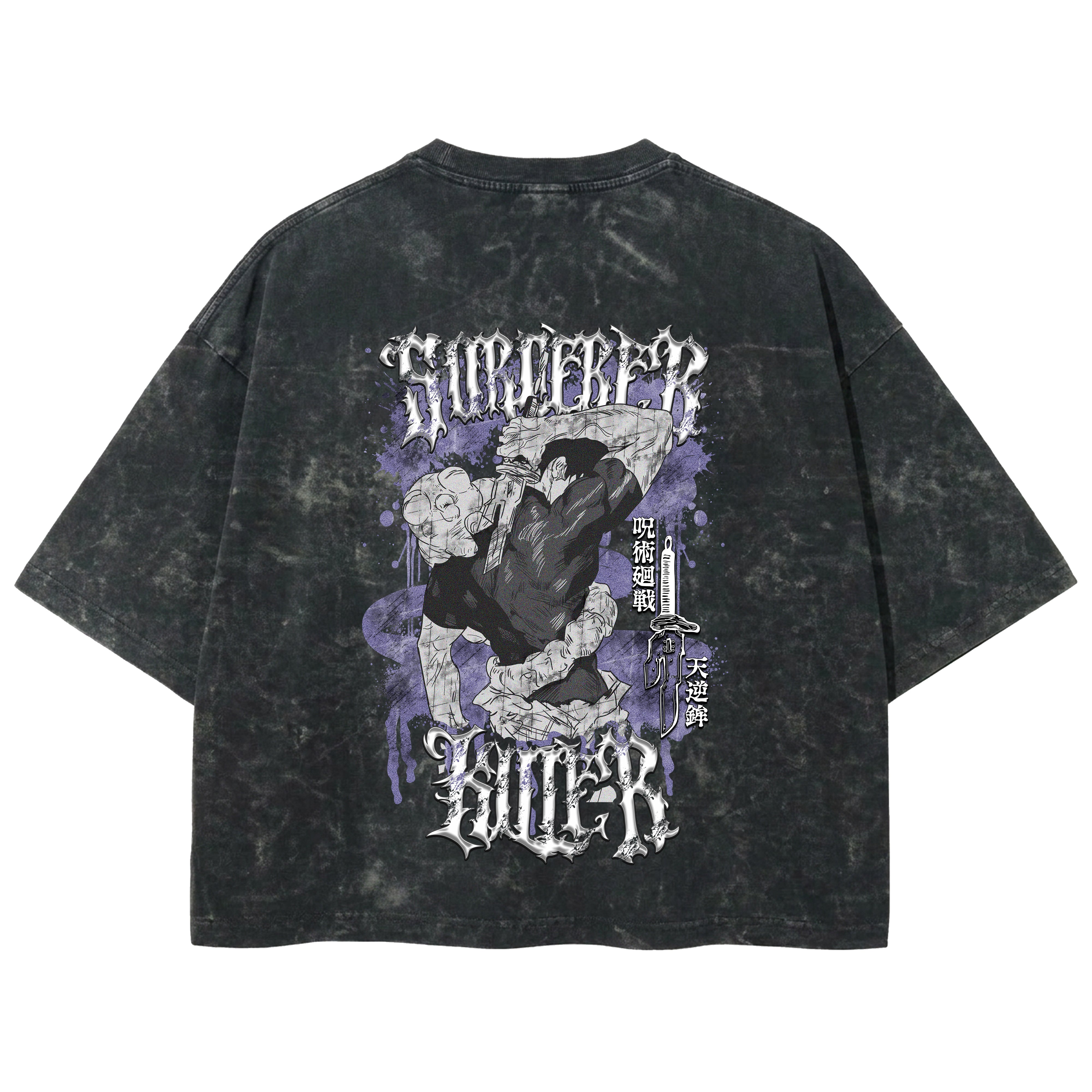 Playera streetwear premium de anime y gaming ExtraLife MX, corte boxy deluxe mineral wash heavyweight en color Acid Wash, moda urbana mexicana de culto.