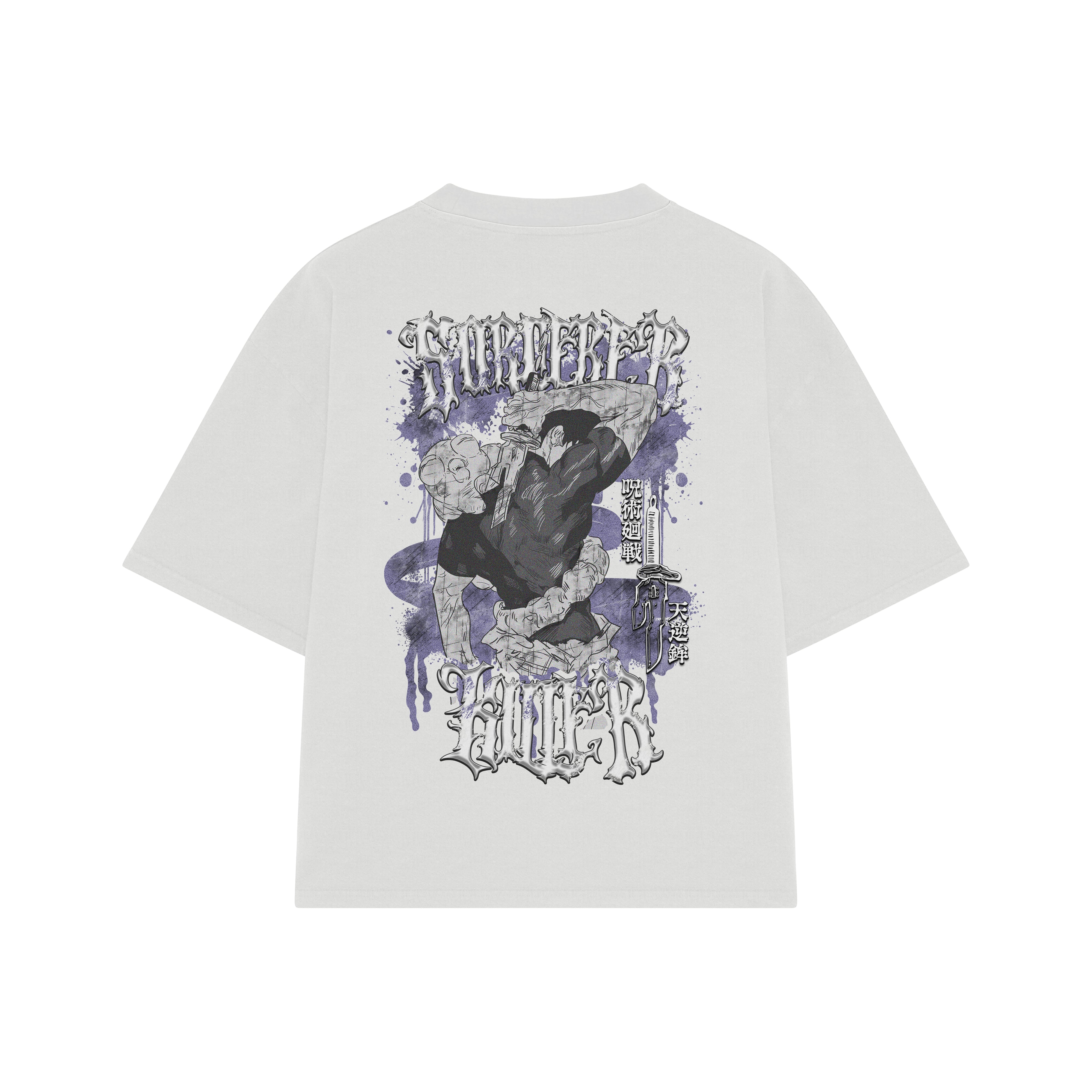 Playera streetwear premium de anime y gaming ExtraLife MX, corte boxy oversized drop shoulder heavyweight en color Deep Black y Off-White, moda urbana mexicana de culto.