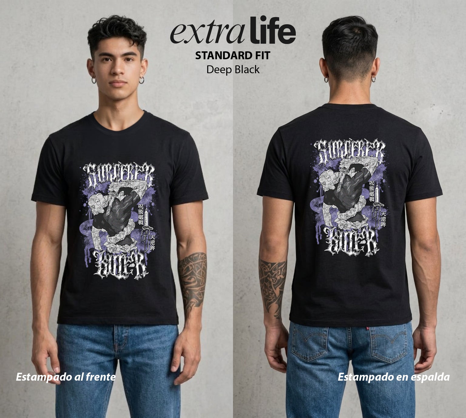 El Arte de las Maldiciones | Asesino Sin Maldición #04593 - Playera Standard Fit | Deep Black - Foto en modelo